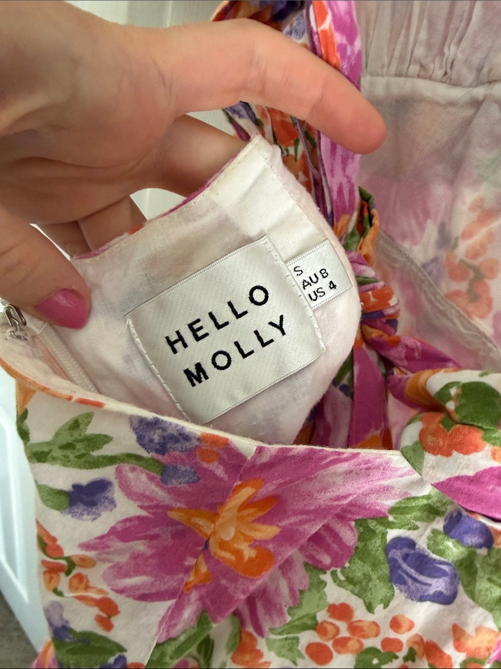 Hello Molly Katie dress Floral V-Neck Puff Mini Pink, Orange & Purple small - Picture 7 of 8